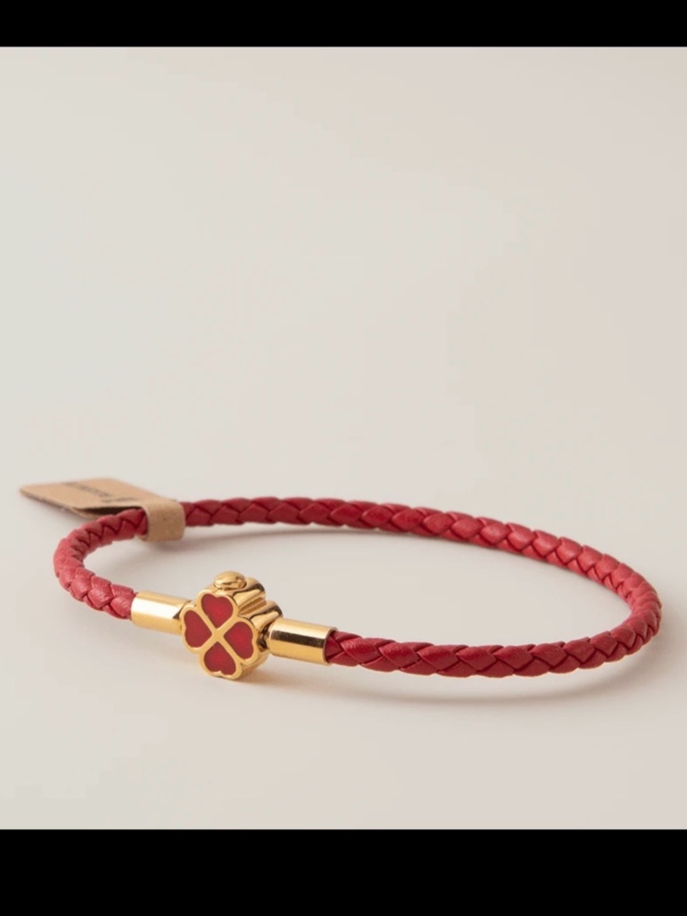 Gold Clover Charm Red Braided Leather Bracelet NWT